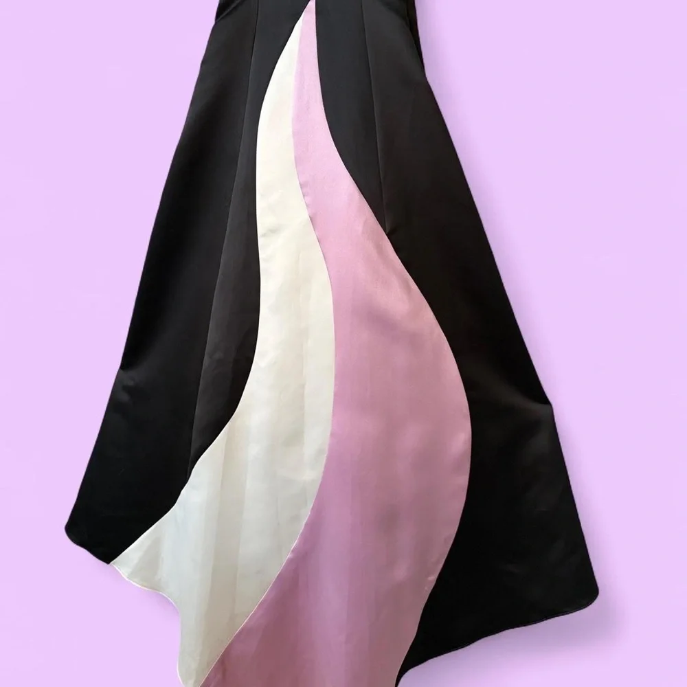 1990s Jessica McClintock Black Pink Swirl Princess Formal Prom Dress - Picture 3 of 8